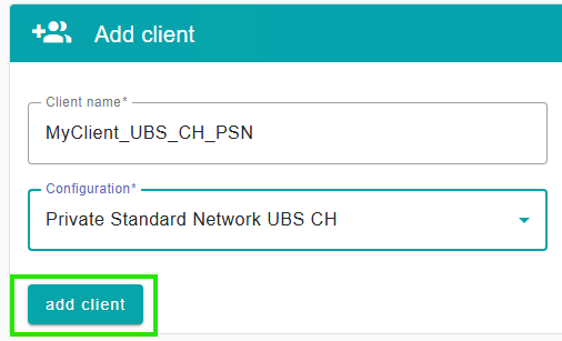 Screenshot of the add client screen