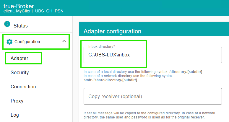 Screenshot of the config screen