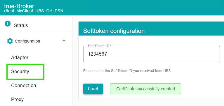 Screenshot of the cert screen