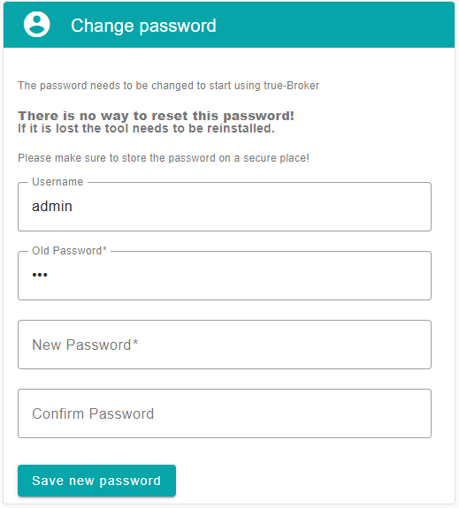 Screenshot of the change password screen