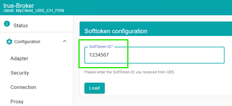 Screenshot of the Contract-ID screen